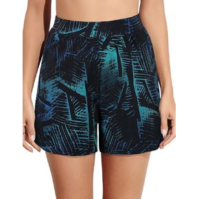 Septangle Women's Solid Color Waistband Tankini Boyleg Swimsuit Boardshorts with Briefs in Kuwait