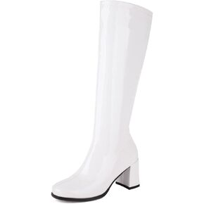 Roimaash Women Gogo Boots White Knee High 70s Boots