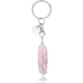 GEHECRST Crystal Keychain Wire Wrapped Tree of Life Healing Crystal Stone Keychain Gemstone Keyring for Women Gift