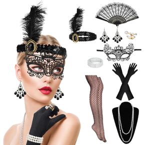 XLSXEXCL 9 Pcs Flapper Accessories Set for Women, 1920s Accessories Gatsby Costumes Accessories Roaring 20s Accessories