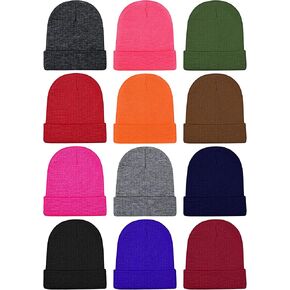 Cooraby 12 Pack Kid's Winter Beanies Knit Warm Cold Weather Beanies Hats, Assorted Colors
