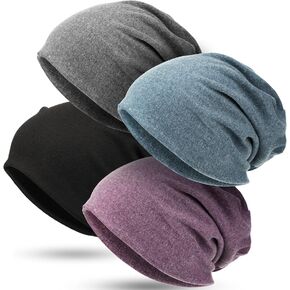 4 Pieces Slouchy Beanie Hat Sleeping Cap Baggy Skull Knit Sleeping Hat Headwear Head Wrap Cap for Men Women