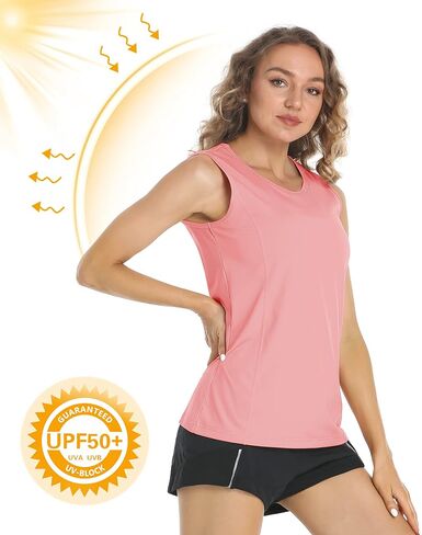MAGCOMSEN Women's Sleeveless Workout Shirts UPF 50+ Dry Fit Running Wicking Tank Tops Athletic Gym Summer Tops in Kuwait