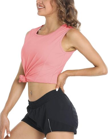 MAGCOMSEN Women's Sleeveless Workout Shirts UPF 50+ Dry Fit Running Wicking Tank Tops Athletic Gym Summer Tops in Kuwait