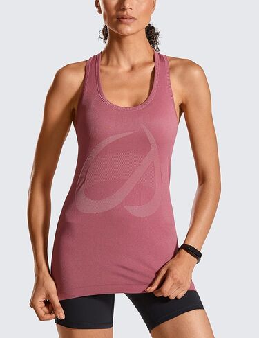 CRZ YOGA Women's Active Seamless Workout Tank Tops Racerback Athletic Running Yoga Gym Shirts Long Length in Kuwait