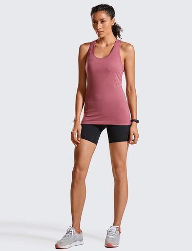 CRZ YOGA Women's Active Seamless Workout Tank Tops Racerback Athletic Running Yoga Gym Shirts Long Length in Kuwait