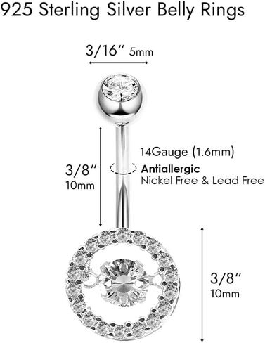 Musegetes Sterling Silver Belly Button Rings, Real 925 Sterling Silver, 14G Sterling Silver Navel Rings, High Polished Smooth Surface, Resists Allergy, 925 Silver Belly Piercing in Saudi Arabia