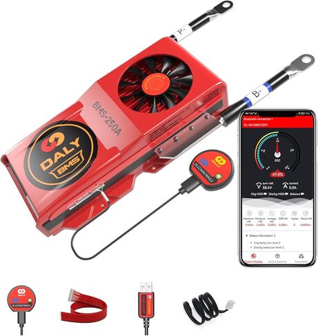 DALY BMS الذكية القابلة للبرمجة والتكوين مع UART 16S 48V 250A LiFePO4 وحدة حماية البطارية مع لوحة حماية PCB بلوتوث مع أسلاك يؤدي التوازن BMS 48V مع مروحة التبريد in Kuwait