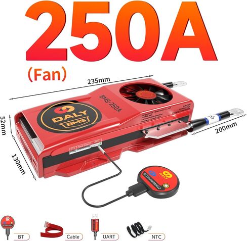 DALY BMS الذكية القابلة للبرمجة والتكوين مع UART 16S 48V 250A LiFePO4 وحدة حماية البطارية مع لوحة حماية PCB بلوتوث مع أسلاك يؤدي التوازن BMS 48V مع مروحة التبريد in Kuwait