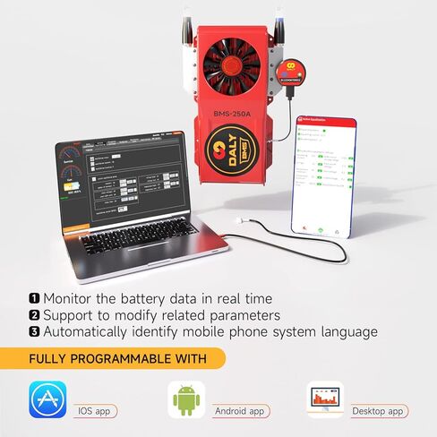 DALY BMS الذكية القابلة للبرمجة والتكوين مع UART 16S 48V 250A LiFePO4 وحدة حماية البطارية مع لوحة حماية PCB بلوتوث مع أسلاك يؤدي التوازن BMS 48V مع مروحة التبريد in Kuwait