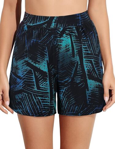 Septangle Women's Solid Color Waistband Tankini Boyleg Swimsuit Boardshorts with Briefs in Kuwait