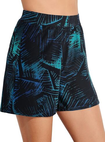 Septangle Women's Solid Color Waistband Tankini Boyleg Swimsuit Boardshorts with Briefs in Kuwait