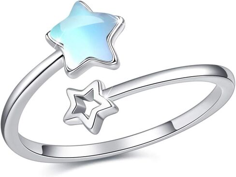 Double Star ring Moonstone Star Ring Crystal Ring Opal Star Ring 925 Sterling Silver Open Ring Adjustable Ring Jewelry Gift for Woman Girl in Saudi Arabia