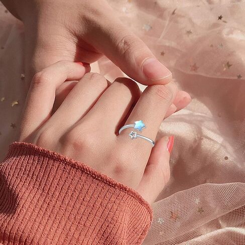 Double Star ring Moonstone Star Ring Crystal Ring Opal Star Ring 925 Sterling Silver Open Ring Adjustable Ring Jewelry Gift for Woman Girl in Saudi Arabia