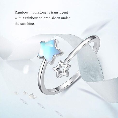 Double Star ring Moonstone Star Ring Crystal Ring Opal Star Ring 925 Sterling Silver Open Ring Adjustable Ring Jewelry Gift for Woman Girl in Saudi Arabia