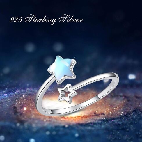 Double Star ring Moonstone Star Ring Crystal Ring Opal Star Ring 925 Sterling Silver Open Ring Adjustable Ring Jewelry Gift for Woman Girl in Saudi Arabia