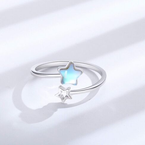 Double Star ring Moonstone Star Ring Crystal Ring Opal Star Ring 925 Sterling Silver Open Ring Adjustable Ring Jewelry Gift for Woman Girl in Saudi Arabia