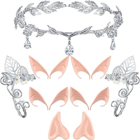 5 أزواج من أقراط قزم الجنية بيكسي تاج من حجر الراين، أقراط زفاف قزم في عيد القديسين، مجموعة من الأذنين للحفلات التنكرية in Kuwait