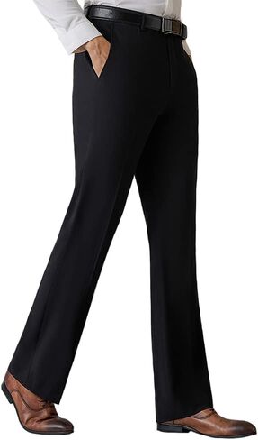HAORUN Men Bell Bottom Pants Vintage 60s 70s Flare Formal Dress Trousers Slim Fit in Kuwait