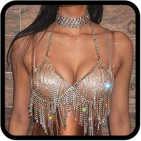 Victray حجر الراين سلسلة الجسم كريستال مجوهرات الجسم مهرجان ملحق الجسم للنساء والفتيات (الذهب) in Kuwait