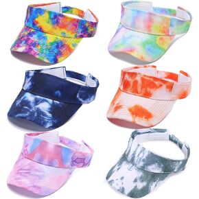 6 PC Tie Dye Sun Visors Hats, Sports Sun Hats Ball Caps Empty Top Tennis Golf Summer Beach Pool