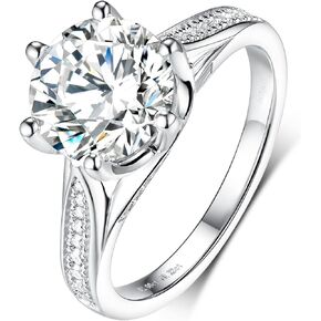 boya 1-2 Carat Moissanite Ring, Platinum Plated Sterling Silver Round Cut Solitaire Ring for Women, Engagement, Promise, Wedding Ring in Kuwait
