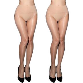 HTRUIYA 2 أزواج جوارب طويلة نسائية زيتية لامعة جوارب طويلة شفافة جوارب ناعمة 360 درجة جوارب عالية الخصر بدون خياطة in Kuwait