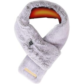WIOR Electric Heated Scarf with Neck Heating Pad, Faux Rabbit Fur Collar Cozy Shawl, Fluffy Ski Snow Warm Winter Neck Wrap, Perfect for Boys Girls Women Autumn Winter Indoor Outdoor Use (Grey) in Kuwait