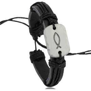 Soul Statement Sign of the Fish Men's Leather Wrap Bracelet for teen boys