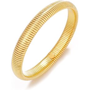 CONRAN KREMIX Gold Chunky Bangle Stretch Bracelets For Women 14K Real Gold Filled Stainless Steel Bracelet Non Tarnish Trendy Jewelry