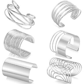 WAINIS 6 PCS Cuff Bangle Bracelet for Women Open Wide Wire Bracelets Gold Wrist Cuff Wrap Bracelet