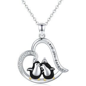 Penguin Necklace S925 Sterling Silver Christmas Penguin Pendant Necklace for Women Girls Lovers Love You Forever in Saudi Arabia