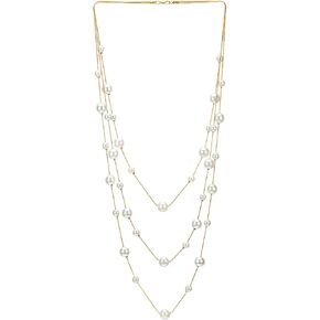 Statement Necklace Three-Strand Long Chains with Synthetic Pearl Beads, Elegant, Dress in Kuwait