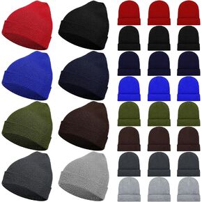 24 Pcs Unisex Beanie Cap Winter Beanie Hats Bulk Solid Color Winter Hats for Men Women Cozy Knitted Cuffed Skull Cap