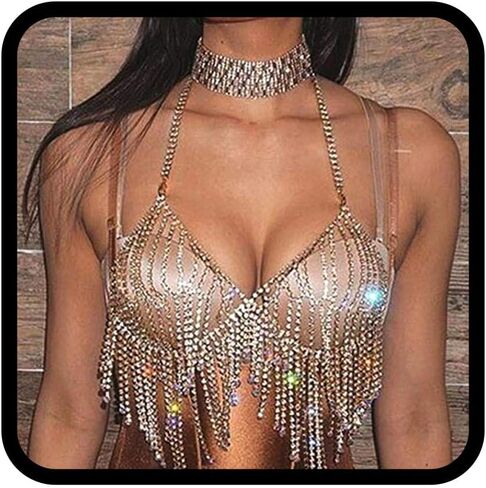 Victray حجر الراين سلسلة الجسم كريستال مجوهرات الجسم مهرجان ملحق الجسم للنساء والفتيات (الذهب) in Kuwait