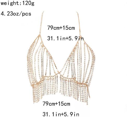 Victray حجر الراين سلسلة الجسم كريستال مجوهرات الجسم مهرجان ملحق الجسم للنساء والفتيات (الذهب) in Kuwait