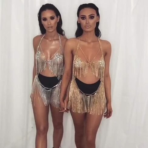 Victray حجر الراين سلسلة الجسم كريستال مجوهرات الجسم مهرجان ملحق الجسم للنساء والفتيات (الذهب) in Kuwait