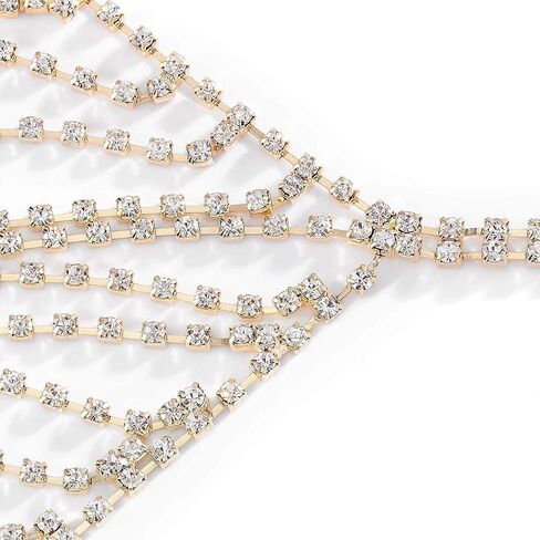 Victray حجر الراين سلسلة الجسم كريستال مجوهرات الجسم مهرجان ملحق الجسم للنساء والفتيات (الذهب) in Kuwait