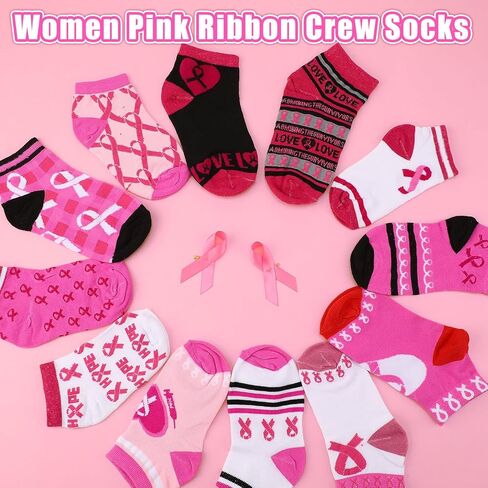 Xtinmee 36 Pairs Pink Ribbon Breast Cancer Awareness Socks for Women Soft Nurses Socks Sport Sock Bulk Breast Cancer Awareness Accessories Gifts for Women, 12 Styles in Saudi Arabia