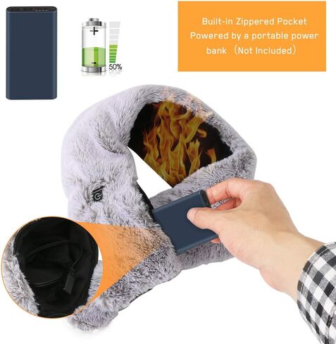 WIOR Electric Heated Scarf with Neck Heating Pad, Faux Rabbit Fur Collar Cozy Shawl, Fluffy Ski Snow Warm Winter Neck Wrap, Perfect for Boys Girls Women Autumn Winter Indoor Outdoor Use (Grey) in Kuwait