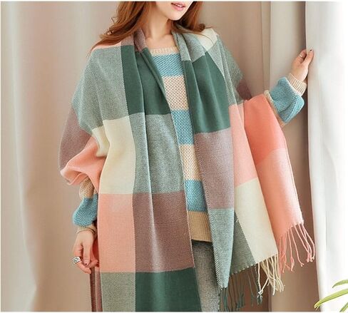 بطانية وشاح منقوشة للسيدات، وشاح سميك للشتاء/الخريف، وشاح دافئ كبير منقوش، شال منقوش، وشاح منقوش عصري ومتعدد الاستخدامات (لون عشوائي) in Kuwait