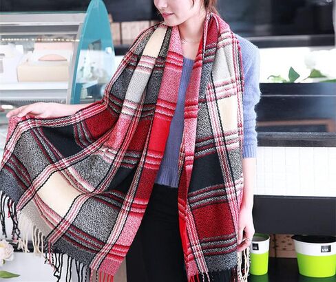 بطانية وشاح منقوشة للسيدات، وشاح سميك للشتاء/الخريف، وشاح دافئ كبير منقوش، شال منقوش، وشاح منقوش عصري ومتعدد الاستخدامات (لون عشوائي) in Kuwait