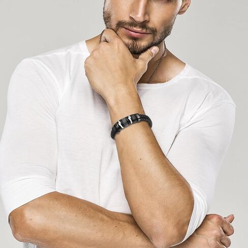 lwz Leather Bracelet with Buckle and Multiple Layers of Woven Leather for Men Titanium Steel Woven Leather Bracelet for Men's Wrist Magnetic Clasp in Saudi Arabia