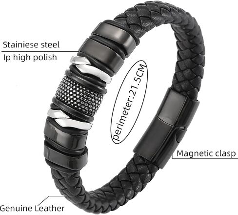 lwz Leather Bracelet with Buckle and Multiple Layers of Woven Leather for Men Titanium Steel Woven Leather Bracelet for Men's Wrist Magnetic Clasp in Saudi Arabia