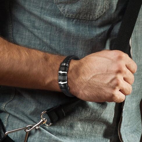 lwz Leather Bracelet with Buckle and Multiple Layers of Woven Leather for Men Titanium Steel Woven Leather Bracelet for Men's Wrist Magnetic Clasp in Saudi Arabia