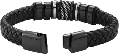 lwz Leather Bracelet with Buckle and Multiple Layers of Woven Leather for Men Titanium Steel Woven Leather Bracelet for Men's Wrist Magnetic Clasp in Saudi Arabia