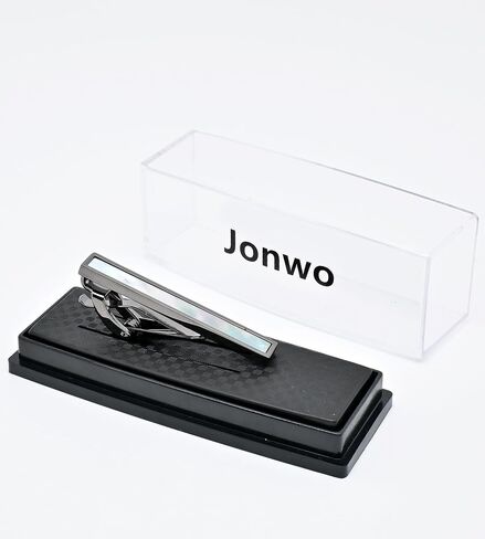 مشبك ربطة عنق رجالي من Jonwo مصنوع من عرق اللؤلؤ مع شريط ربطة عنق في صندوق العرض للرجال، دبوس ربطة عنق عادي لمناسبات الزفاف والذكرى السنوية للعمل اليومي in Kuwait