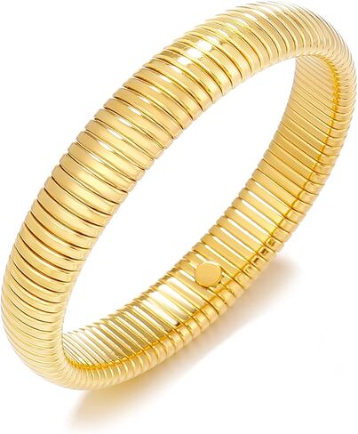 CONRAN KREMIX Gold Chunky Bangle Stretch Bracelets For Women 14K Real Gold Filled Stainless Steel Bracelet Non Tarnish Trendy Jewelry in Kuwait