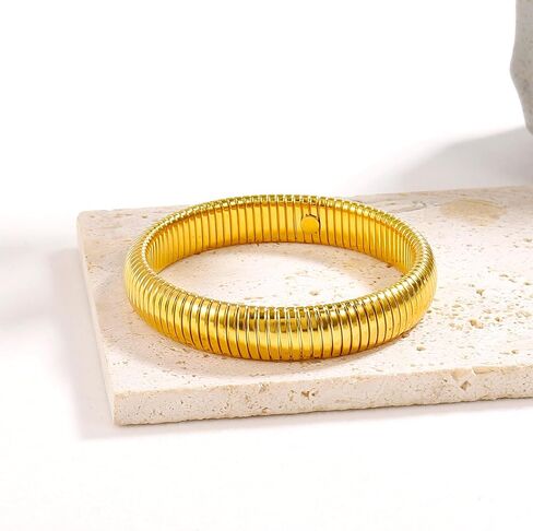 CONRAN KREMIX Gold Chunky Bangle Stretch Bracelets For Women 14K Real Gold Filled Stainless Steel Bracelet Non Tarnish Trendy Jewelry in Kuwait