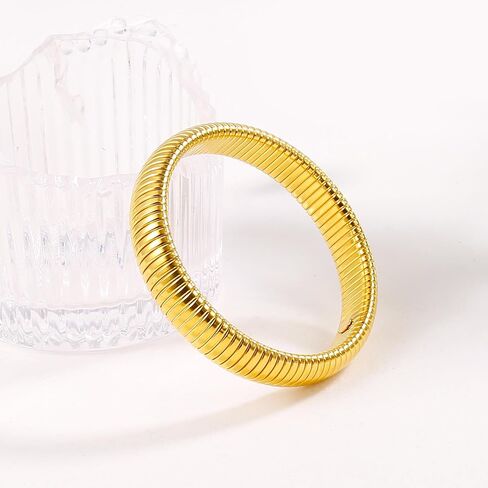 CONRAN KREMIX Gold Chunky Bangle Stretch Bracelets For Women 14K Real Gold Filled Stainless Steel Bracelet Non Tarnish Trendy Jewelry in Kuwait